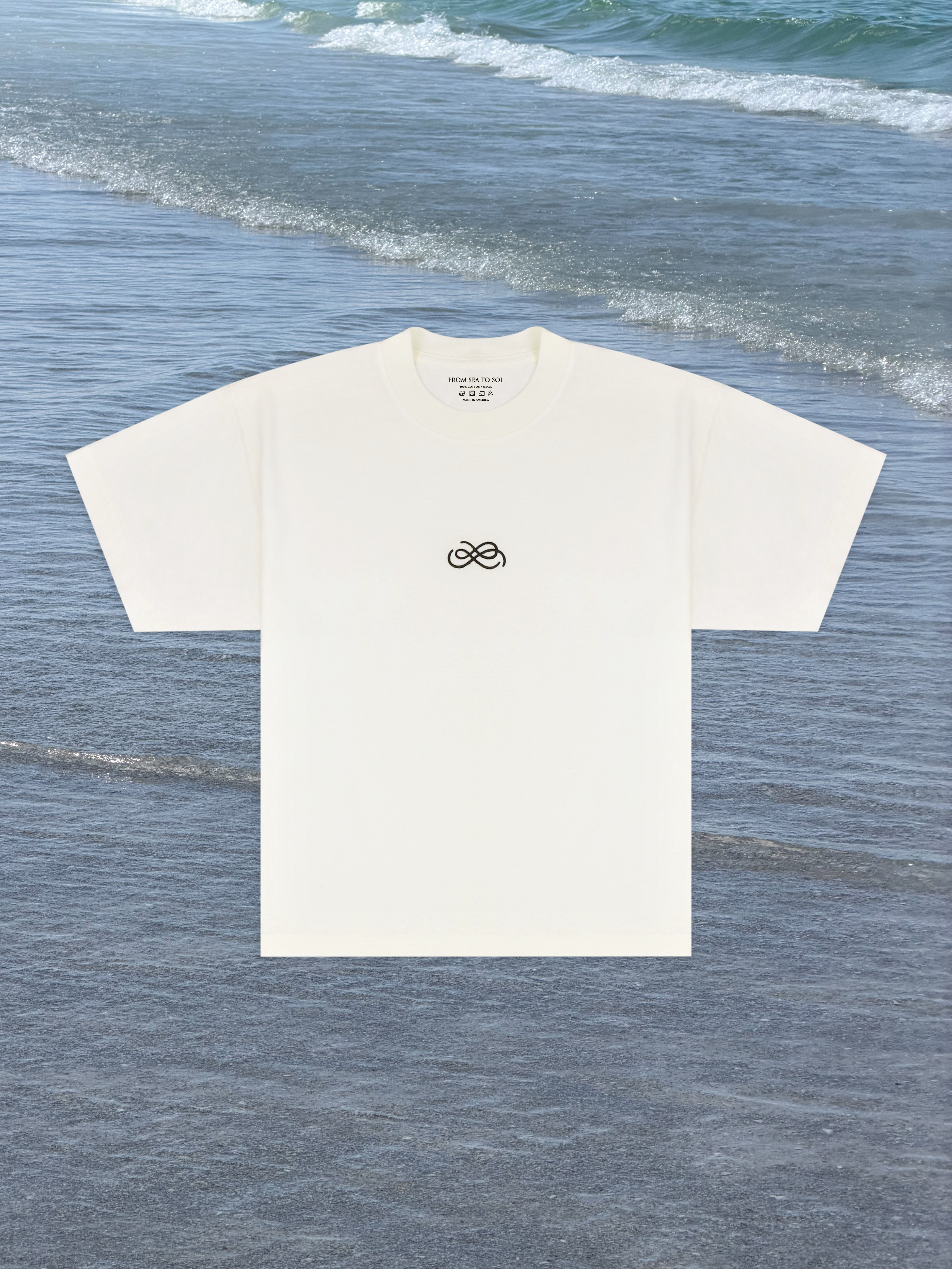 Off white t-shirt with a black double 'S' logo on a white background